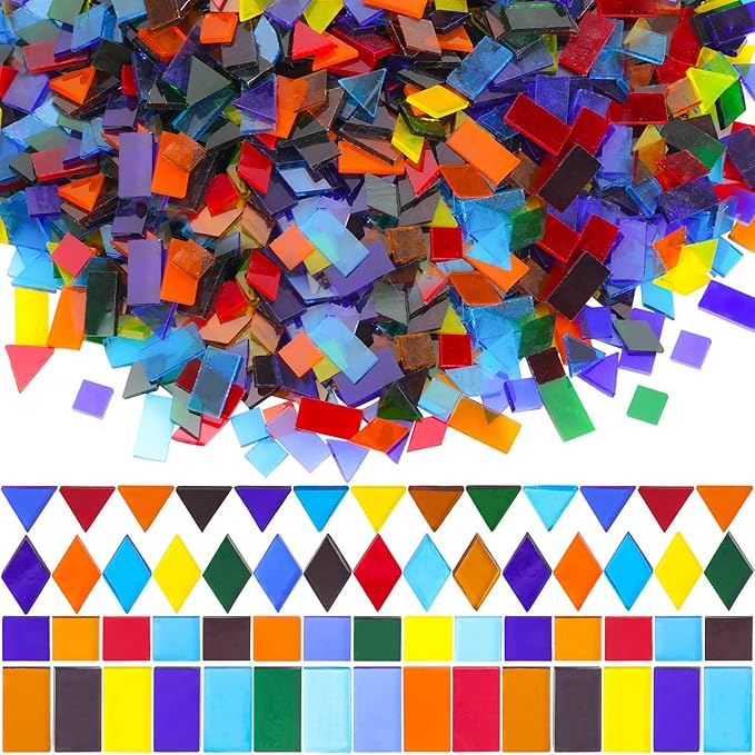 2400 Pcs Mosaic Tiles, Glass Mosaic Tiles for Crafts Bulk, Assorted Color Stained Mosaic Glass Pieces, Mosaic Supplies for Home Decoration, Art Crafts, DIY Projects, Transparent