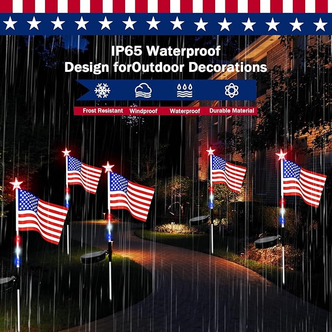 US Flag Solar Garden Lights, 7 Color Changing American Flag Light 4th of July Decorations Outdoor Solar Lights Patriotic Solar Lights for Independence Day Memory Day Garden Yard Pathway - 4 Pack