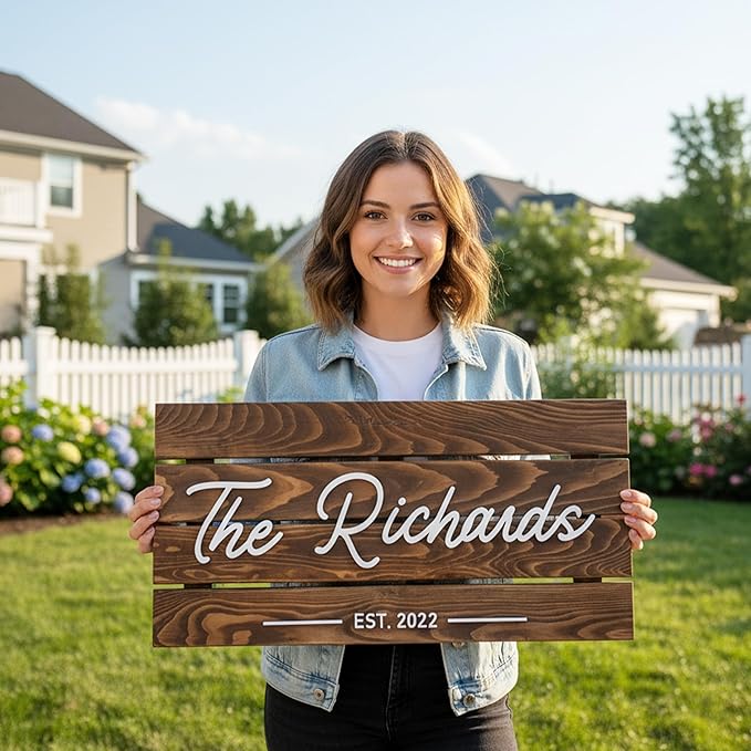 Solid Wood Pallet Custom Name Signs, Ideal for Rustic Home Bussiness Office Garage Backyard Man Cave Decors Decoration, Established Date & Your Custom Text 28 * 13" Establish Date Signs