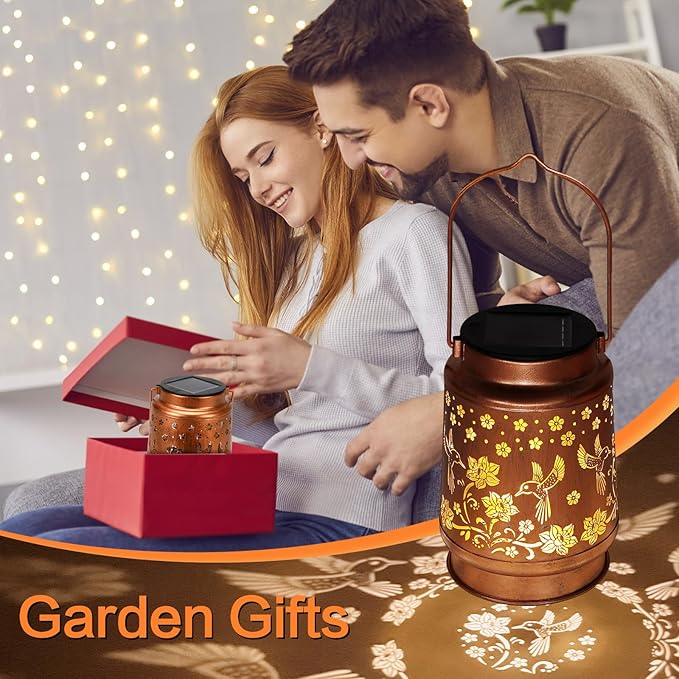 Solar Lanterns Outdoor Waterproof Hummingbird Garden Decor Birthday Gifts for Women Mom Grandma Hanging Solar Lights Metal Solar Decoration Outside for Yard, Patio, Backyard, Porch