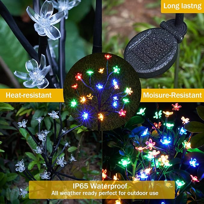 Solar Garden Lights Outdoor,Waterproof Solar Lights for Outside Decorative 4Pack, 80Led Flowers Garden Decor, Outdoor Lights for Yard Pathway,Lawn,Garden Decorations