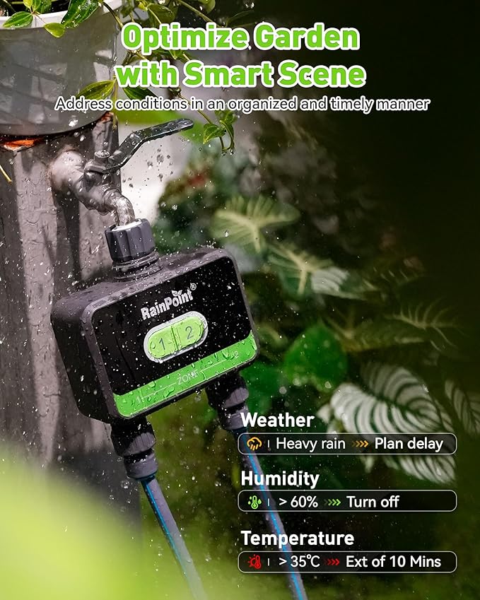 RainPoint WiFi Water Timer for Garden Hose, 2-Zone Smart Sprinkler Timer, WiFi Irrigation Controller, Automatic Watering System for Lawns and Yard