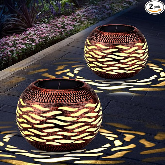 Waterproof Solar Lanterns Outdoor 2-Pack - Retro Metal Hollow-Out Garden Lights, Outdoor Yard Garden Porch Patio Lawn Inside Tabletop Decorations Unique Gardening Gifts for Women, Mom, Mother's Day