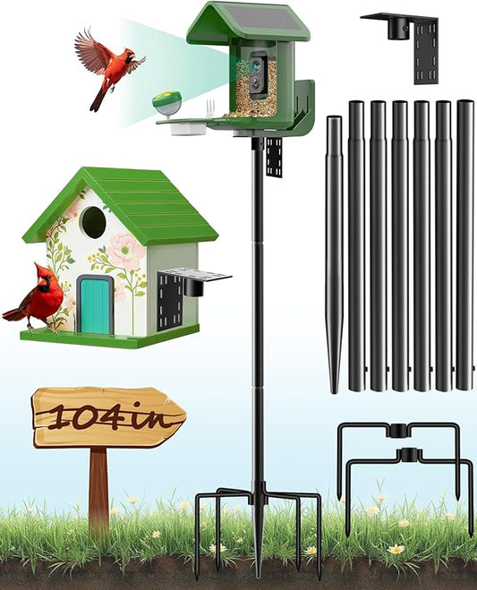 Bird Feeder Pole – 104 Inch Height Bird House Pole with 1-Inch Dia Heavy Duty for Birdfeeders, Feeding Stand with Mount Kit for Outdoor, Slip-Fit Connection