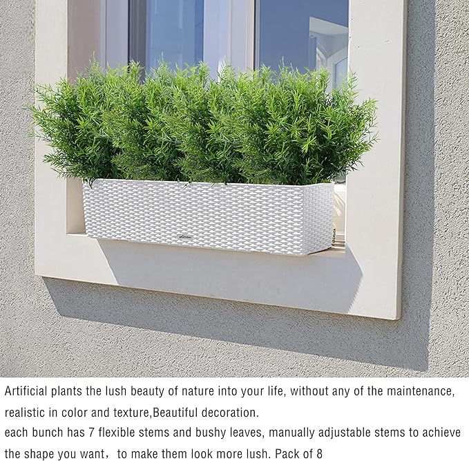 Artificial Plants Flowers Grass Shrubs 8 Pack No Fade Faux Plastic Flowers Outdoor for Farmhouse Garden Porch Patio Indoor Wedding Decoration Greenery Fake Plants uv Resistant