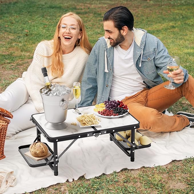 Titanker Small Camp Table 2ft, Folding Camping Table Portable with Storage Bag & Side Racks, Picnic & Beach Table, Car Camping Essentials, Aluminum Light & Solid