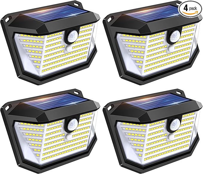 Solar Lights Outdoor Motion Sensor, 178 LED 300LM Waterproof IP65, Wall Mounted Security Light with 3 Modes, 270° Wide AngleWide Angle, Solar Powered for Garden, Yard, Patio, Front Door(4Pack)