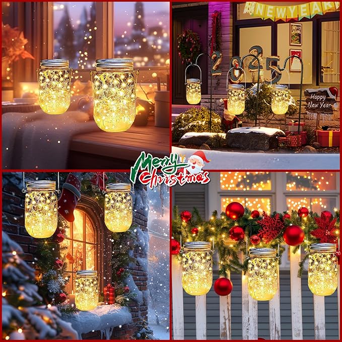 Solar Mason Jar Lid Lights 12 Pack 30 LED Firefly Fairy String Lights, Waterproof Outdoor Solar Lights with Hangers for Regular Mouth Jars (No Jars Included)