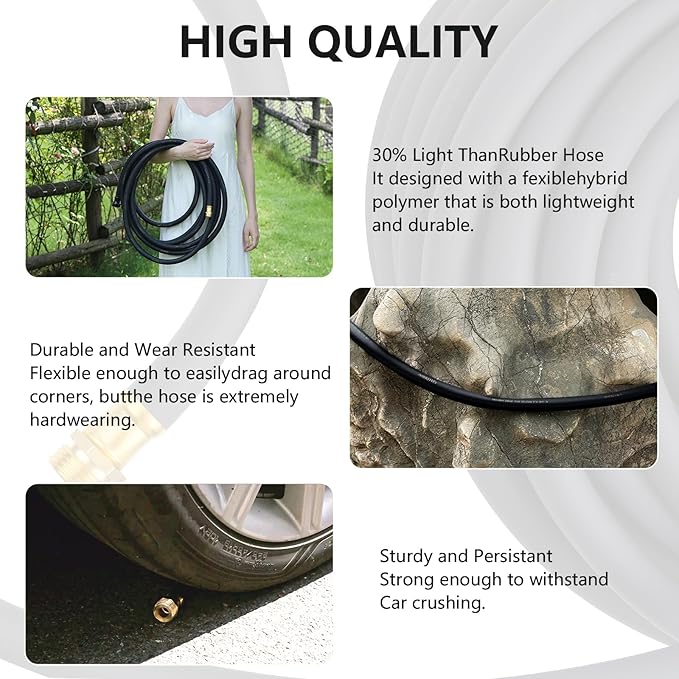 Garden Hose 5/8" x 100ft - No-Kink Flexible Water Hose 600 PSI Burst Pressure, Lightweight & Durable for Yard, Car Wash, Pets Black