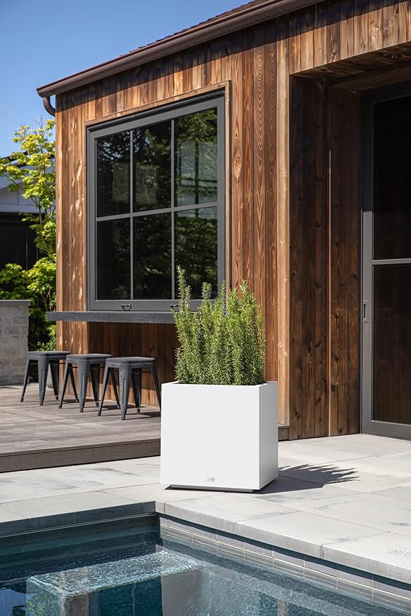 Veradek Block Series Cube Plastic Planter - Large Square Planter for Indoor or Outdoor Patio/Garden | Durable All-Weather Use with Drainage Holes | Modern Décor for Tall Plants, Trees, Flowers