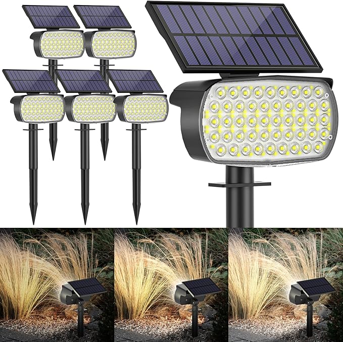 108 LED Solar Spot Lights Outdoor - IP65 Waterproof, 3 Modes Landscape Spotlights with Large Solar Panel - Cool White, 6 Pack