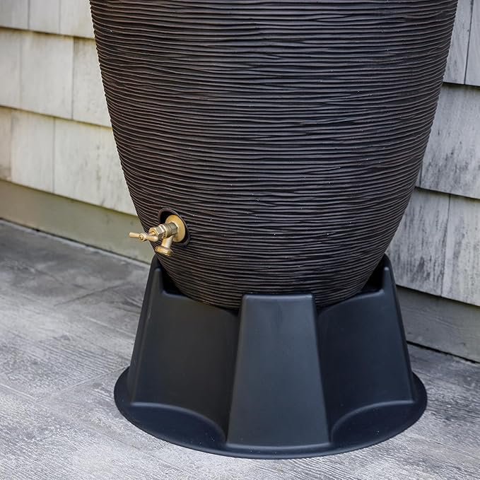Newport 50‑Gallon Flat‑Back Rain Barrel with Stand & Planter Bundle – Bronze | Removable Lid, UV-Stabilized Outdoor Water Storage