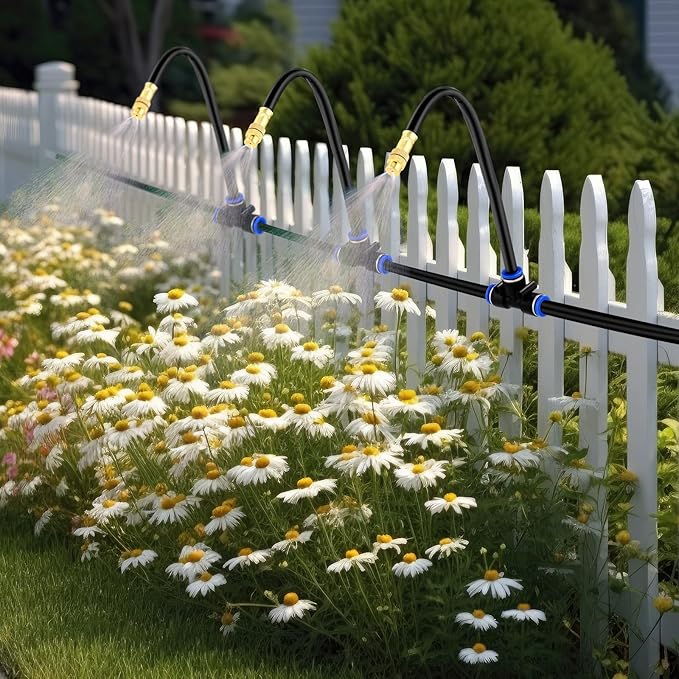 Zonon 10 Pcs Brass Misting Nozzles Tee with 16 Inch Built in Hose 360 Degree Rotation Adjustable Water Mister Nozzles Thread Sprayer 0.043" Misting Parts and Accessories for Patio Outdoor Cooling