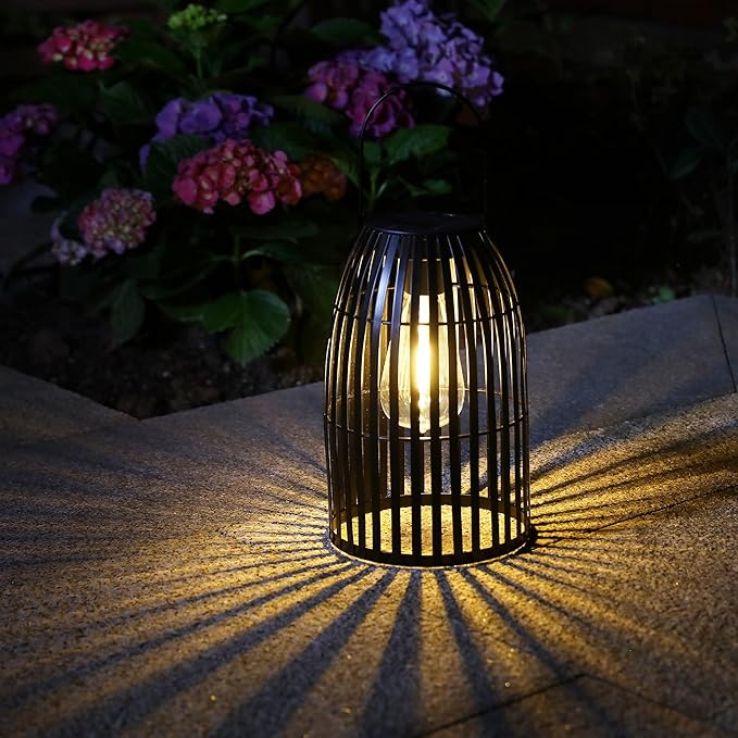 Solar Lantern Outdoor Waterproof Hanging Metal Birdcage Shaped Lantern Decorative Solar Light for Garden Yard Patio Porch