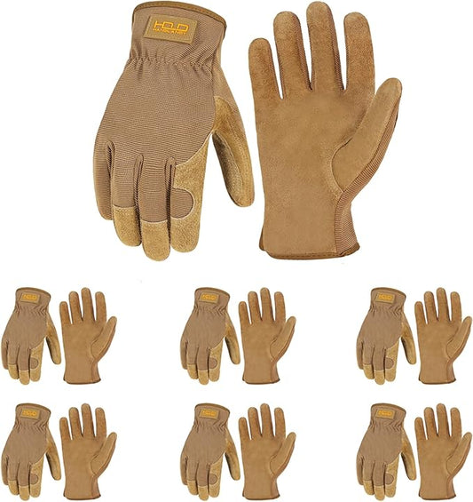HANDLANDY Leather Work Gloves for Men & Women, Reinforced Durable Garden Gloves, Cowhide Working Glove for Gardening