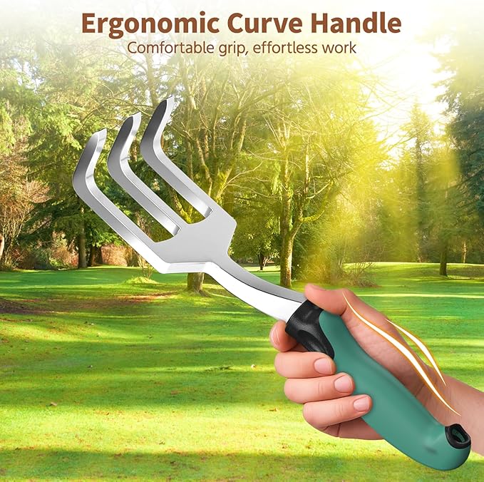 LASZOLA 3 Piece Garden Tool Set Include Hand Trowel Rake and Transplant Shovel for Women, Indoor Heavy Duty Small Spade Kit with Ergonomic Handle to Weed and Loosen, for Mom and Plant Beginner, Teal