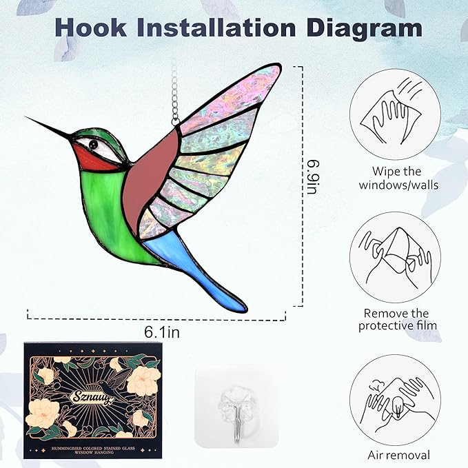 Hummingbird Gifts,Stained Glass Window Hanging,Handmade Suncatcher,Beautiful Hummingbird Ornament,Birthday for Ladies,Mom,Grandmas,and Bird Lovers