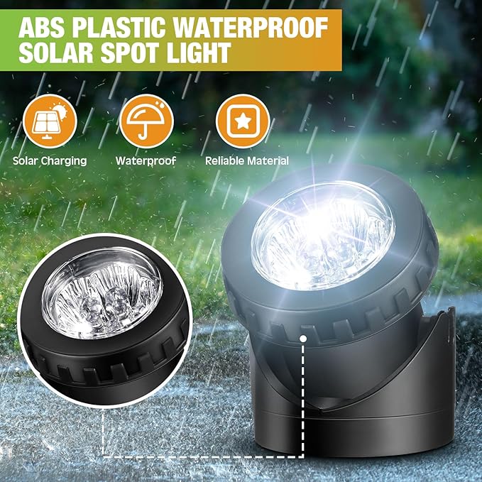 2 Sets Solar Spot Lights Outdoor 10.2ft Cable Landscape Lights Solar Spotlight Lawn Lights Solar Pond Lights Auto On/off 6 LED Waterproof Adjustable for Garden Yard Pool