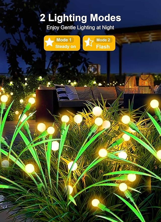 ZGWJ Solar Garden Lights Outdoor, 6 Pack 60 LED Solar Swaying Lights with Leaves, Waterproof Solar Firefly Lights for Patio Pathway Outdoor Decoration Warm White