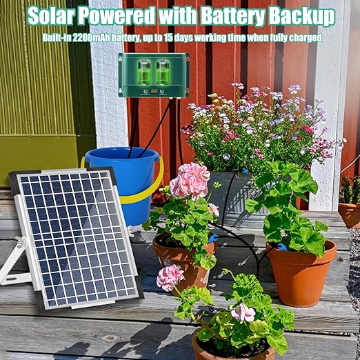 Lewisia 10W Solar Automatic Drip Irrigation Kit Auto Watering System 115FT for 30 Plants