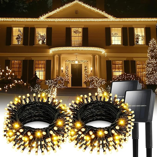 Solar String Lights for Outside, 2 Pack 200 Led Solar Christmas Lights Outdoor Waterproof 82ft Solar Fairy Lights 8 Lighting Mode Solar String Lights Idea for Garden,Courtyards,Trees(Warm White)