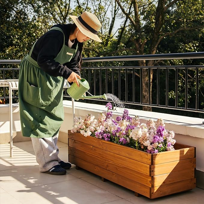 Wooden Raised Garden Bed Planter Box – Fir Wood Outdoor Vegetable, Herb & Flower Box with Drainage Holes – 47.24"x15.75"x12.6", Rot-Resistant, for Patio, Yard, Balcony