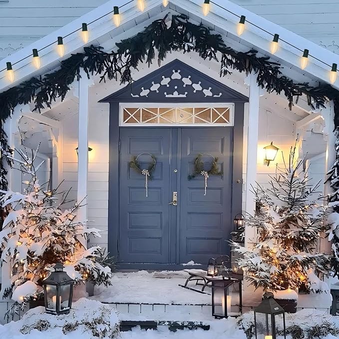 C9 LED Christmas Lights Outdoor, 25 Feet C9 Warm White String Lights Outdoor with 26 LED Clear Bulbs for Indoor Christmas Tree Roofline Holiday Party Garden Patio Backyard Cafe Decoration