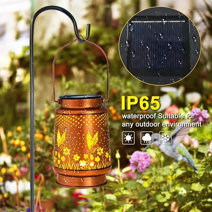 2 Pack Hummingbird Solar Lantern Lights Outdoor Decor, Hanging Metal Decorations Waterproof with LED Light, Landscape Lights for Garden Patio Yard Lawn Backyard Front Porch Gifts for Mom Grandma