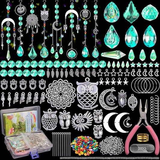 WASTROYAL 420 pcs DIY Sun Catchers Making Supplies Kit Art and Crafts for Adults Prism Hanging Decorative Suncatcher with Crystals Rainbow Maker for Indoor Windows Office Home Halloween Decor (Owl)