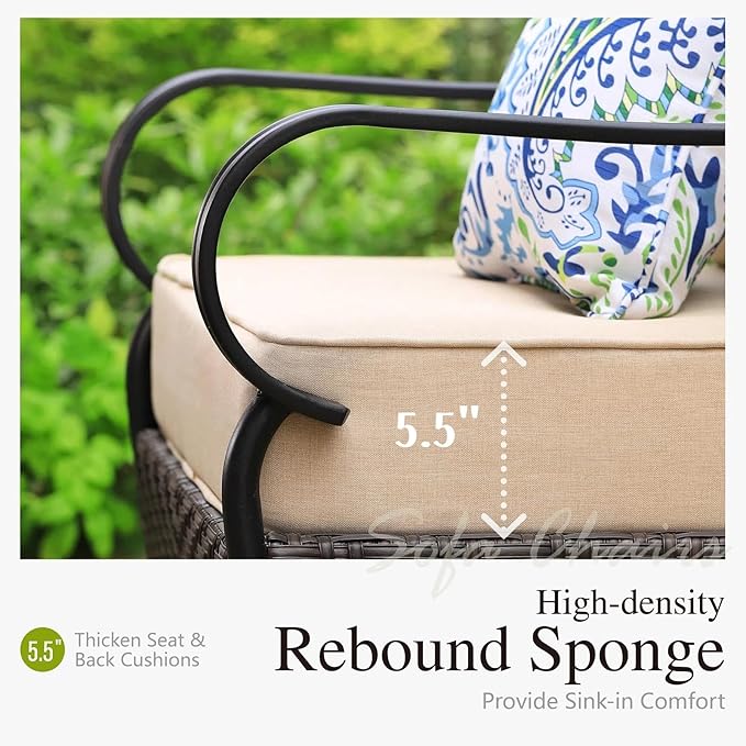 Sophia & William Patio Furniture Set, Outdoor Metal Conversation Set 9 Seats with 3-Seater Sofa, 2 Swivel Chairs, 1 Loveseat, 2 Ottoman, 1 Coffee Table for Seating, Lawn Porch Backyard,Beige