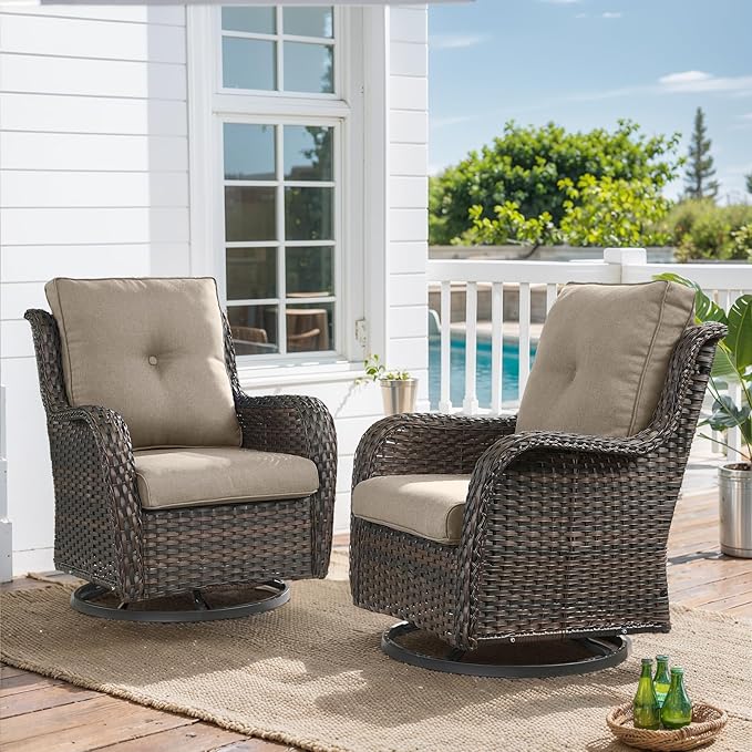 HUMMUH Patio Furniture 6 Pieces Outdoor Furniture Set Wicker Outdoor Sectional Sofa with Swivel Rocking Chairs,Patio Ottomans,Patio Coffee Table