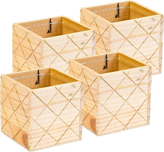 Wood Planter Box with Diamond Cross Hatch Style, 5 Inch Square, Rose Wood, Plastic Liner, Wedding Flowers Holder, Home and Venue Decor (5x5 Diamond Cross Hatch Set of 4, Rose Wood)