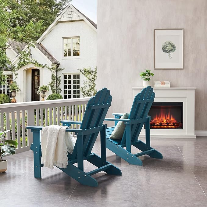 Psilvam Classic Adirondack Chair, Standard-Sized Poly Lumber Fire Pit Chair, 350Lbs Support Weather Resistant Patio Chairs for Garden, Party, Beach(Blue)