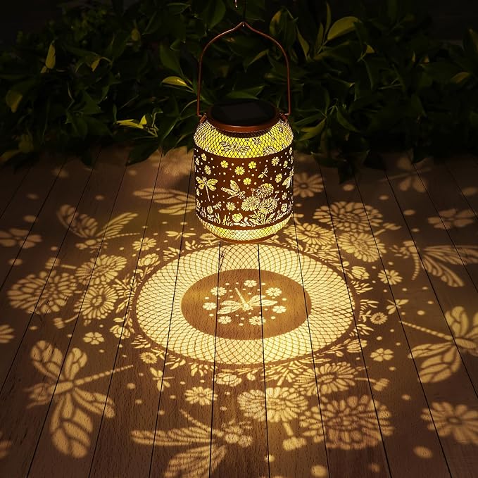 Solar Lanterns Outdoor Waterproof Dragonfly Garden Decor Birthday Gifts for Women Mom Grandma Hanging Solar Lights Metal Decoration Outside for Yard, Patio, Backyard, Porch, Pathway