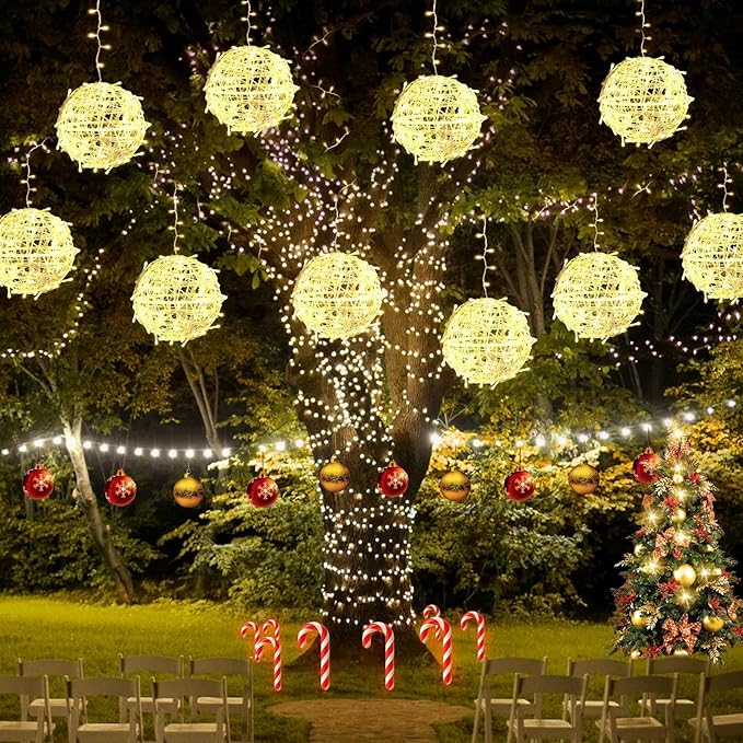 Christmas String Lights Outdoors,4 Pack 7.96" Sphere Lights,Ball Tree Garden Globe Lights for Home, Party, Christmas, Porch Patio,Wedding, Garden,Tree Decoration with Plug