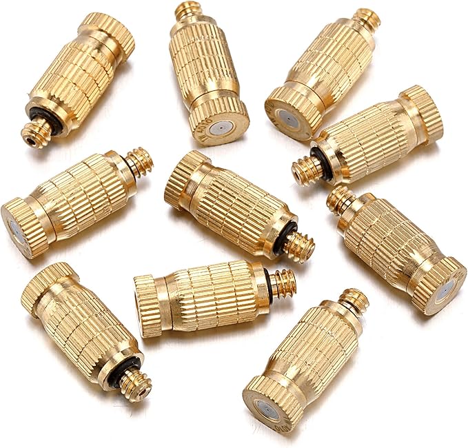 Mornajina 20Packs Brass Misting Nozzles for Outdoor Cooling System, Misting System Heads Sprayer 0.020" (0.5 mm) 10-24 UNC, High Pressure