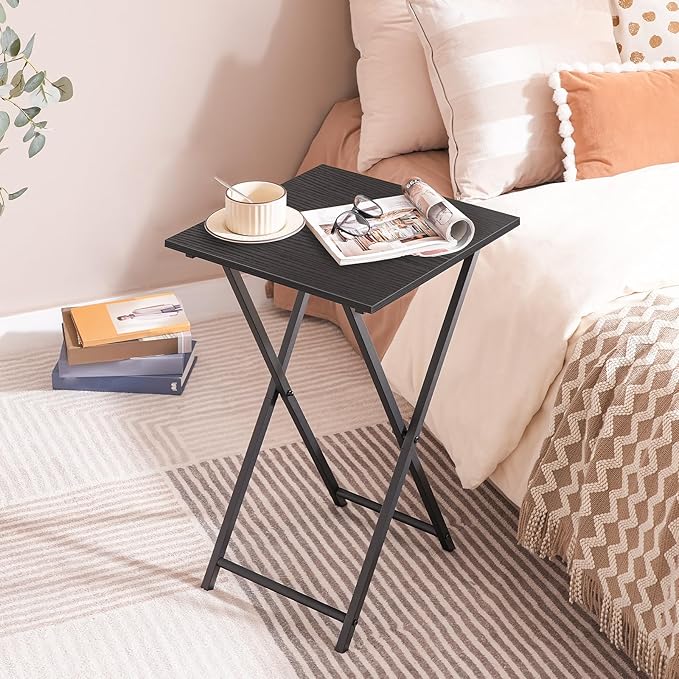 HOOBRO Folding TV Tray Table, Set of 2 Wooden TV Tray, Portable Sofa Side Snack Table, Industrial Desk for Small Spaces, Space-Saving, Easy to Install and Fold, Black BB27BZP201