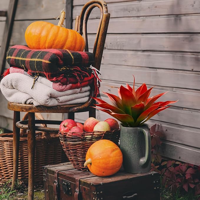 Velener Fall Fake Agave Artificial Plant, Red Fake Succulent Plant for Room Decor, Unpotted Faux Agave Stems Plant for Fall Outdoor/Indoor Decor, 18 inches, Set of 2