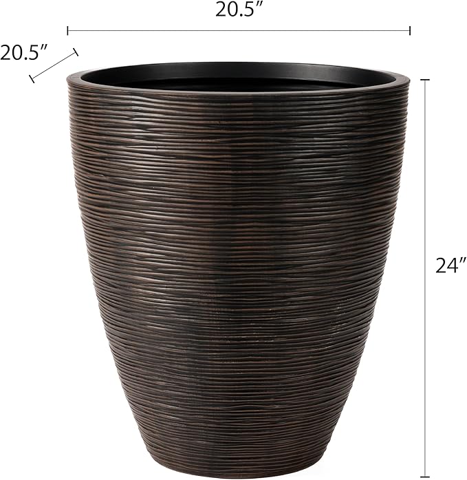 Newport 50‑Gallon Flat‑Back Rain Barrel with Stand & Planter Bundle – Bronze | Removable Lid, UV-Stabilized Outdoor Water Storage