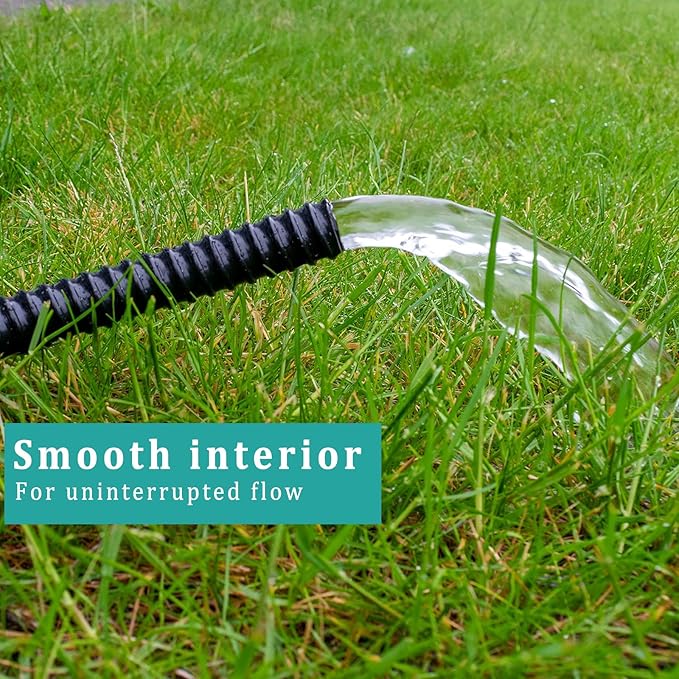 Pond Tubing ID 1 1/4” × 10ft Black Corrugated Flexible Reinforced Waterfall Pond Tube Sump Pump Hose, Non-toxic & Kinkproof (10 ft, 1 1/4" ID)