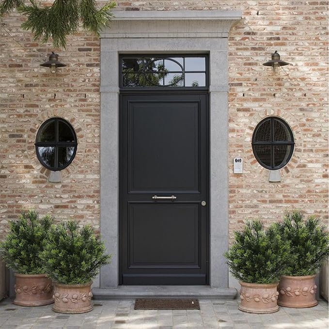 momoplant 31 Inch Tall Artificial Cedar Topiary Tree Set of 2 Faux Cypress Evergreen Potted Plants for Outdoor & Indoor Decor