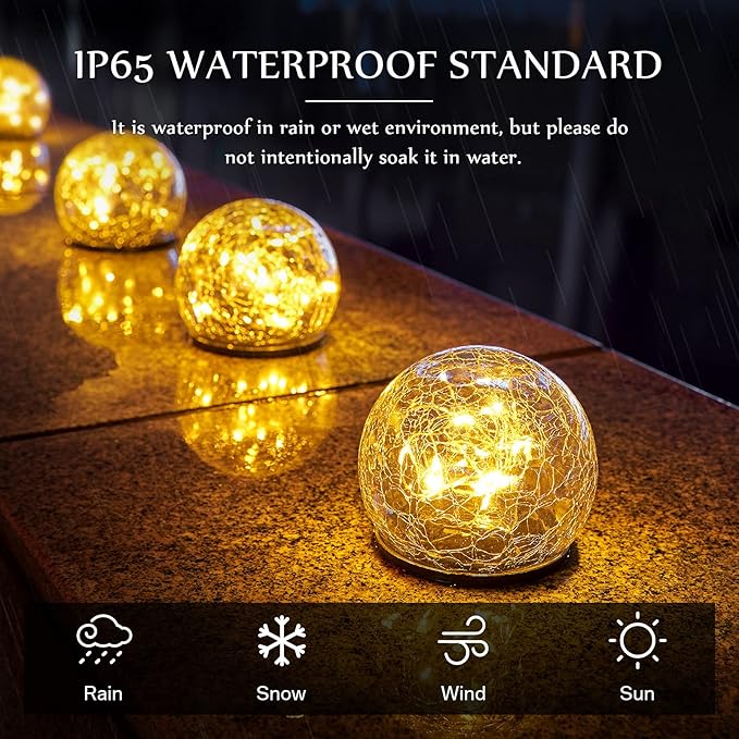 Honoson 3.9 Inch Solar Globe Lights Outdoor Waterproof, Solar Balls for Garden Cracked Glass Ball, Ground Landscape Garden Decor for Patio and Yard Lawn Backyard (12 Pieces)