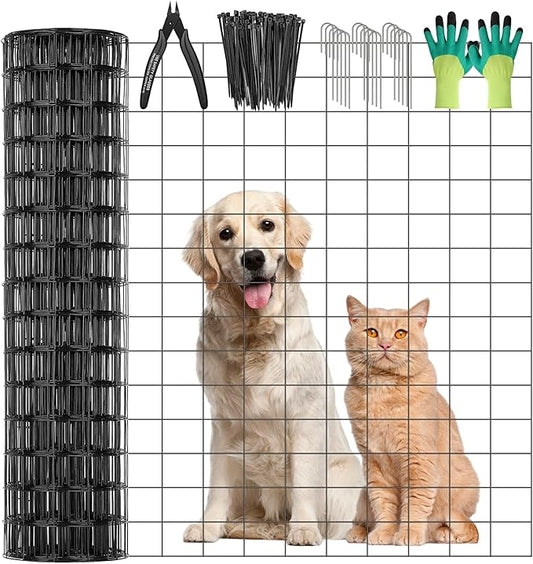 Black PVC Coated Welded Wire Fence 24 Inch x 49 Foot, 2.4" x 2.4" 14GA Garden Fence Roll Vinyl Coating Metal Wire Mesh Fence for Yard Vegetable Plant Protection Outdoor Dogs Poultry Netting