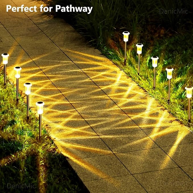 DenicMic Solar Lights Outdoor Pathway Lights 3000K LED Waterproof Acrylic Lamp Head Stainless Steel Stake for Yard Garden Landscape Path Walkway Driveway Patio Lawn (15Pack Warm White)