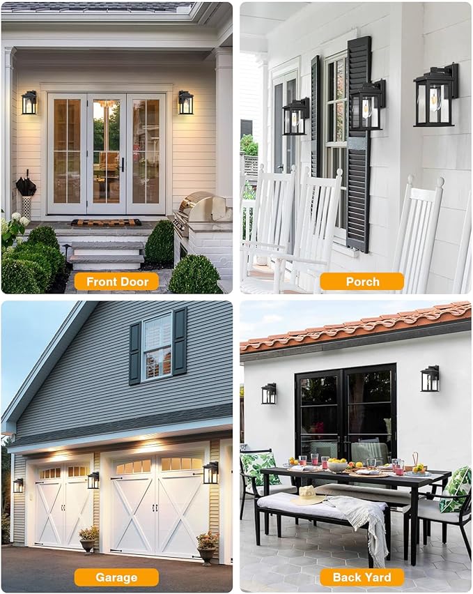 VIANIS Dusk to Dawn Outdoor Lights for House, Black Outdoor Light Fixture, Waterproof Exterior Lighting Fixtures Wall Mount, Outdoor Wall Lights for House, Garage, Garden, Porch,Hardwired, Non-Solar