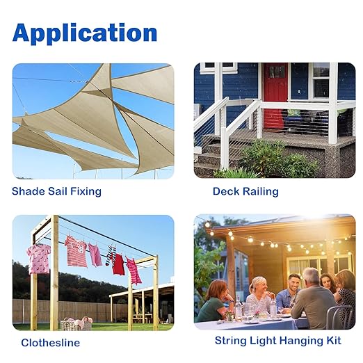 3/16" Wire Rope, 304 Stainless Steel Turnbuckle Wire Tensioner Kit, 100 Ft PVC Coated Steel Cable w/ 7×7 Strand Core for Decking Stair Railing, Shade Sail, String Light Hanging, Clothes Line