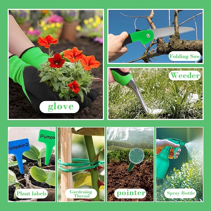 WNJ Garden Tool Set, 14PCS Complete Set of Heavy-Duty Stainless Steel Gardening Hand Tools with Stylish and Durable Tool Bag and Non-Slip Rubber Grips, Ideal Gardening Kit Gift for Women and Men