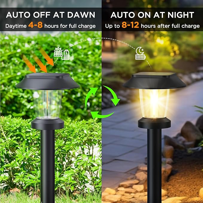 Solar Pathway Lights Outdoor - 8 Pack Solar Powered Garden Lights Waterproof, Decor Landscape Lighting with Three Lighting Modes for Yard, Lawn, Walkway, Driveway, Warm White