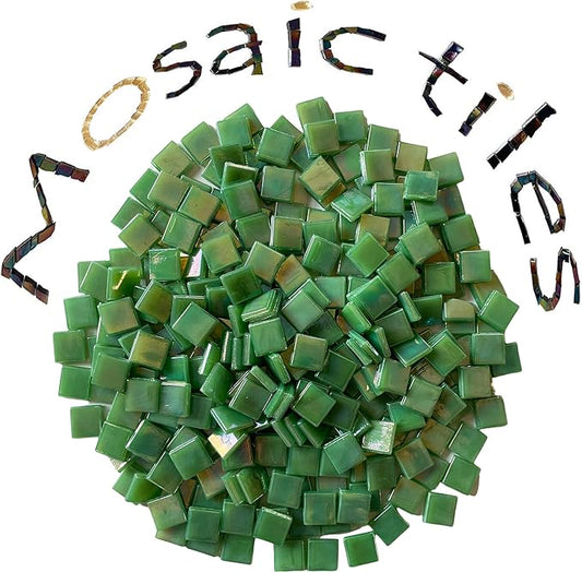 SMEIINIK 500g/1.1lb Iridescent Glass Mosaic Tiles for Crafts, Square Pieces for Mosaic Works, DIY Supplies, (WJ25-14)