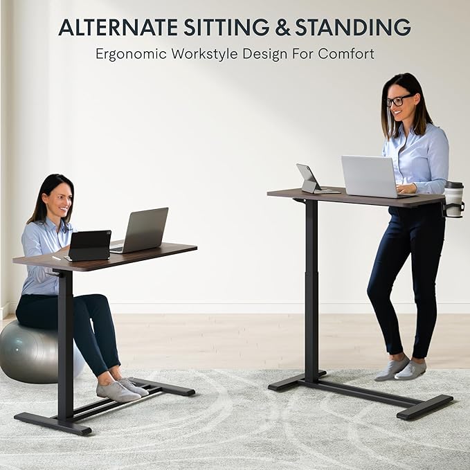 FLEXISPOT Adjustable C Table with Wheels, Mobile Snack Side End Table Sofa Couch Bedside Table Laptop Rolling Cart TV Tray Night Stand for Small Space Side Table(27.6" W x 15.7" D,Rustic Brown)